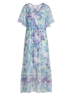 Johnny Was Pastel Floral Maxi Dress in Blue, Lavender and Green.  Brand New.